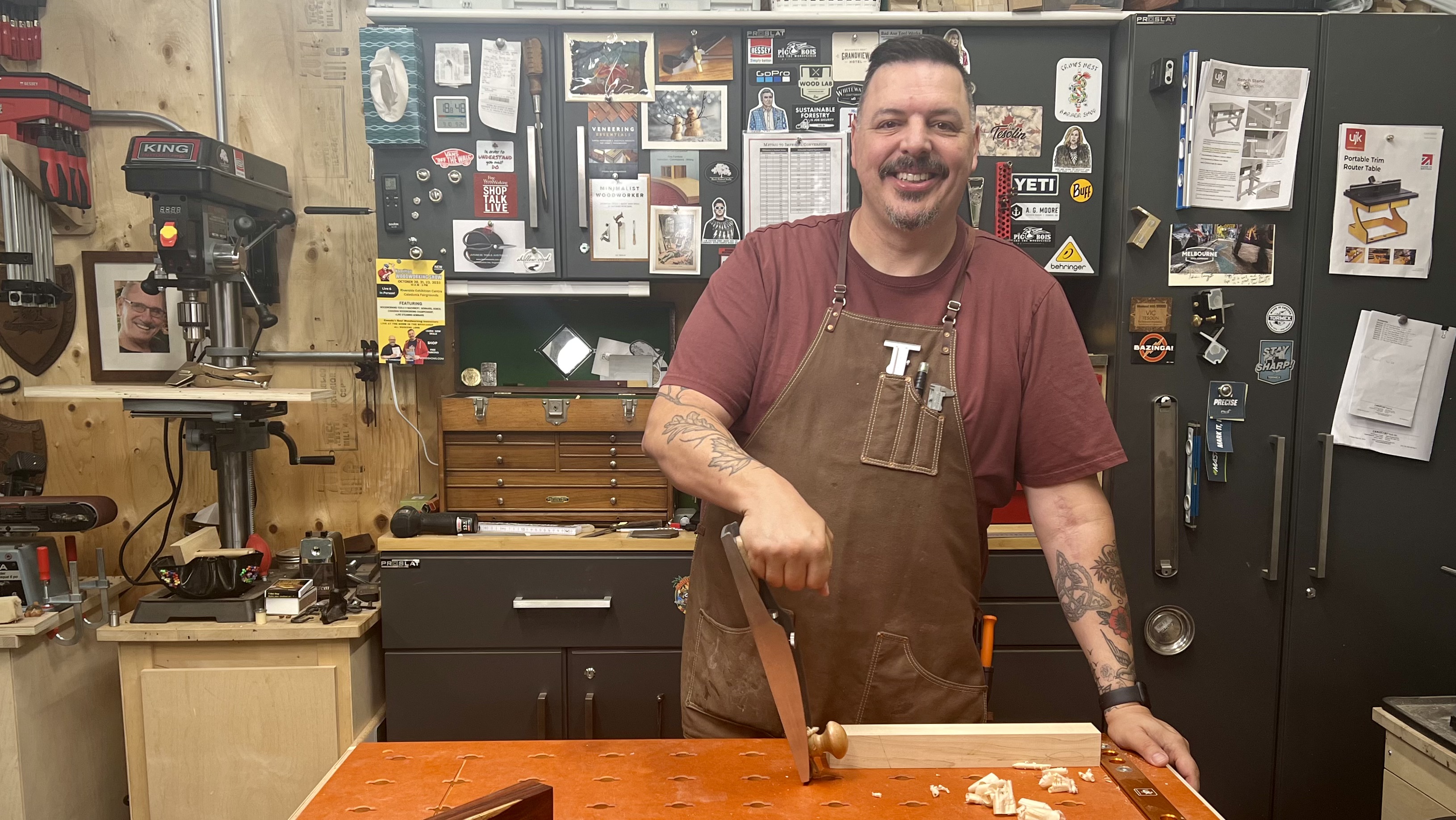 Vic Tesolin in his workshop with the Melbourne Tool Company Jack Plane