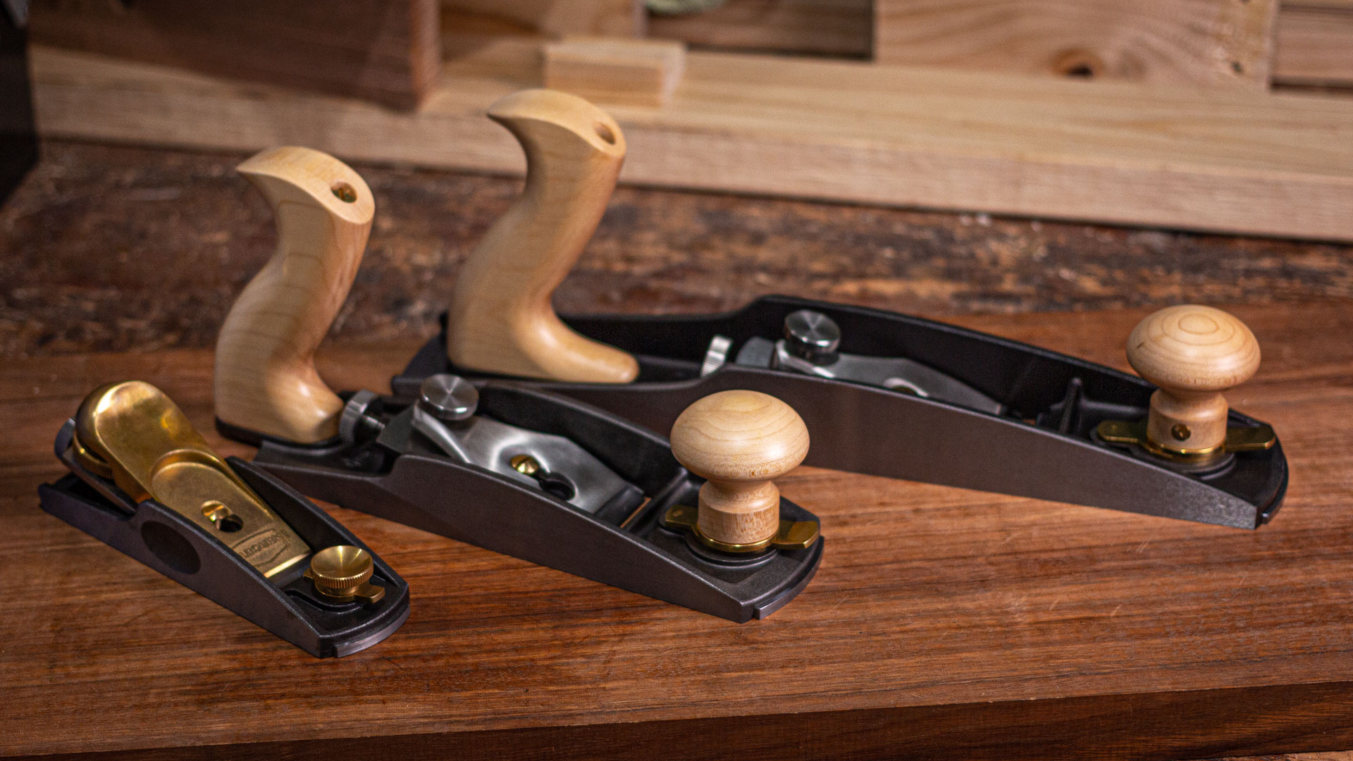 The Melbourne Tool Company Bench Plane Kit - a low angle block plane, low angle smoothing plane, and low angel jack plane